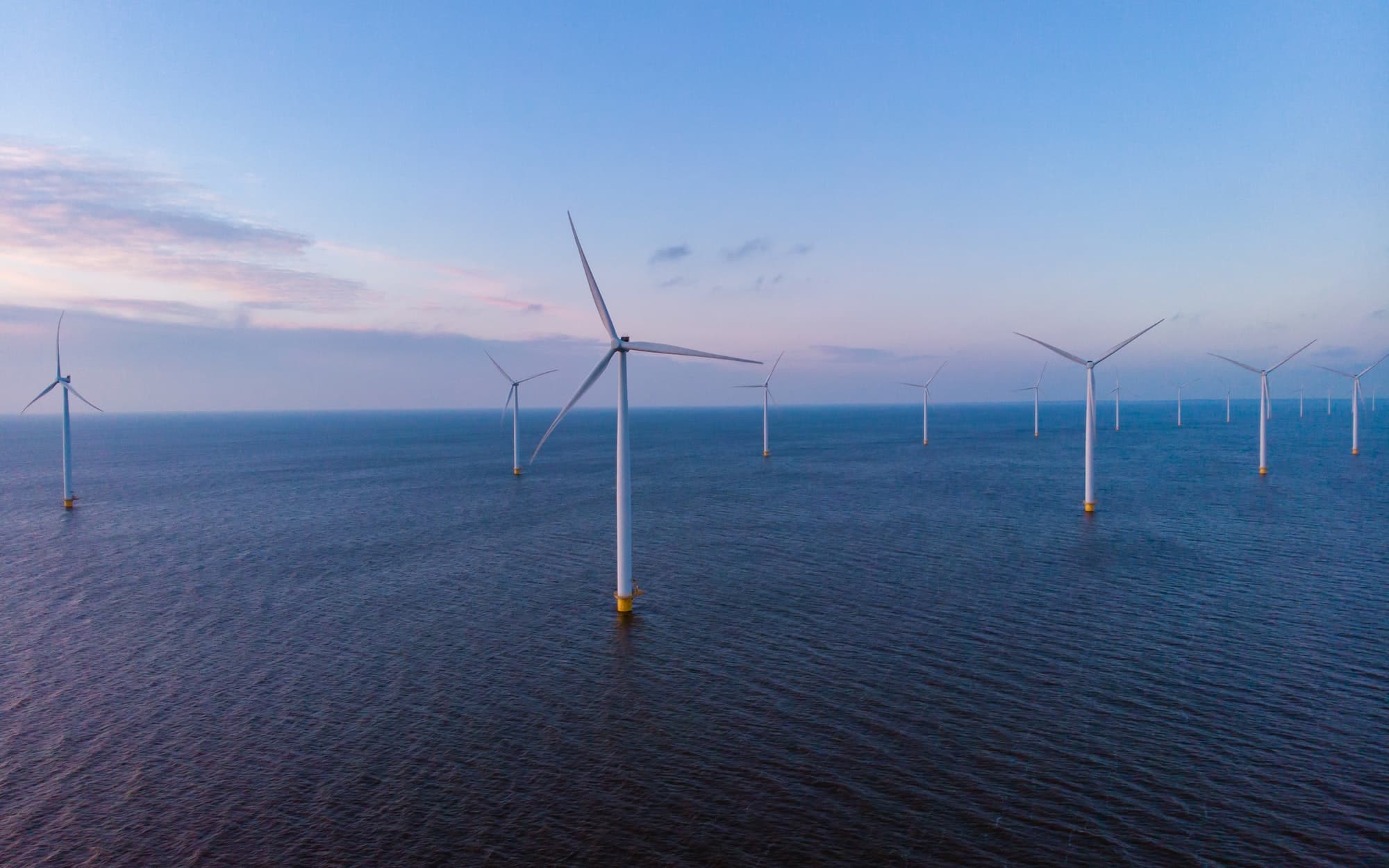 Windmill park with windmills turbines in the Netherlands
